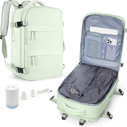 wepadre Vacuum Travel Backpack with Pump Travel Backpack with Vacuum System Easy Vac Pack Backpacks Vacpack Compression Backpacks Mochila de Viaje Compresion al Vacio Mint Green