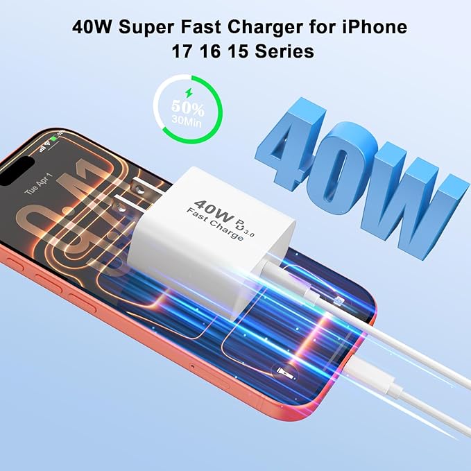 iPhone 17 Pro Max Charger Fast Charging, 40W USB C iPhone 17 16 15 Fast Charger Block with 10FT Long Woven Type C Charging Cable Cord for iPhone 17/17 Pro Max/17 Pro/Air/16/16 Pro Max/15/15 Pro Max