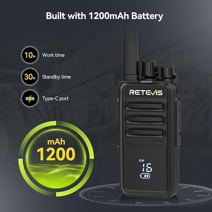 Retevis RT68H 2 Way Radio Long Range, Rechargeable Walkie Talkies with Earpiece, LCD Display, Squelch, 1200mAh, Rugged Two Way Radio(10 Pack with Gang Charger)