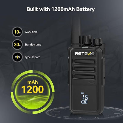 Retevis RT68H 2 Way Radio Long Range, Rechargeable Walkie Talkies with Earpiece, LCD Display, Squelch, 1200mAh, Rugged Two Way Radio(10 Pack with Gang Charger)