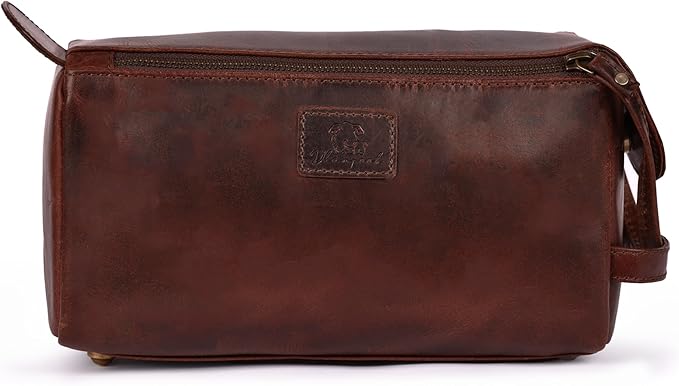 Genuine Leather Travel Toiletry Bag for Men & Women – Premium Water-Resistant Large Dopp Kit, Shaving Organizer & Bathroom Essentials Case - Cherry