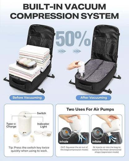 coofay Vacuum Backpack Travel with Pump Airbag Travel Backpack with Vacuum System Mochila de Viaje Compresion al Vacio Easyvacpack Vacpack Backpacks for Traveling Carry on Luggage