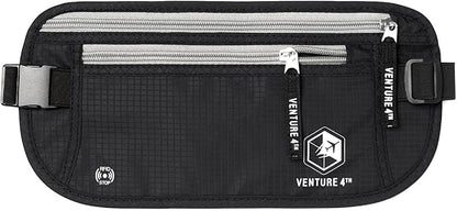 VENTURE 4TH Money Belt for Travel – Hidden Under-Clothes RFID Blocking Passport Holder & Slim Travel Wallet Pouch for Men & Women to Protect Cash, Cards & Documents (Black)