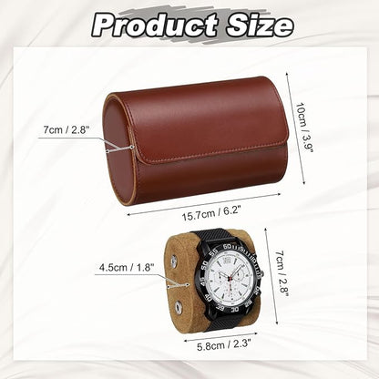 PATIKIL Watch Roll Travel Leather Case, Portable 2 Watch Roll Box with Pillow for Men Women Home Storage Display Gift Storaging Organizer, Brown