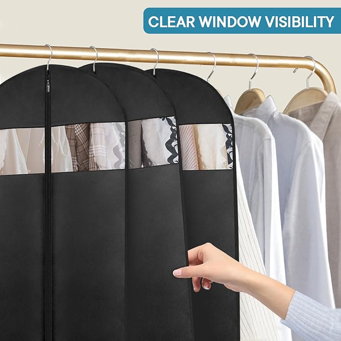 43" Suit Bags for Closet Storage and Travel, Garment Bags for Hanging Clothes, Suit Garment Bag for Men, Black Suit Cover Bags with Clear Window for Coats, Jackets, Shirts（10 Packs）
