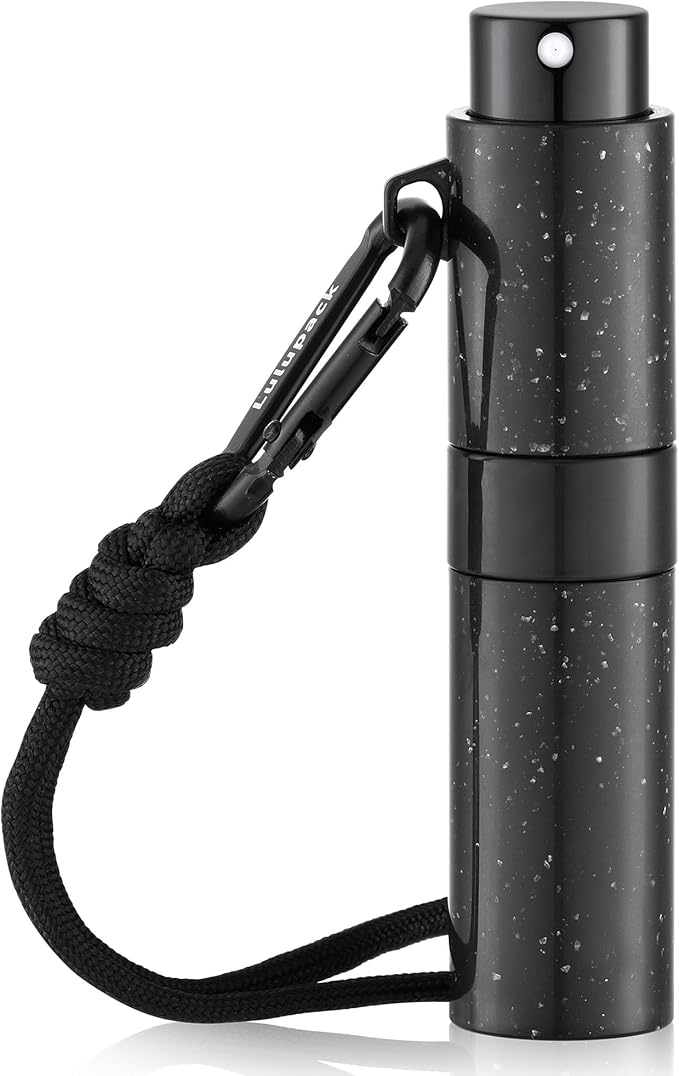 Keychain Travel Perfume Bottle - Refillable Cologne Spray Atomizer Mini - Small Travel Size Essentials for Sprayer Empty Container - Portable EDC Airplane Gadgets Gift for Men 8ml Black