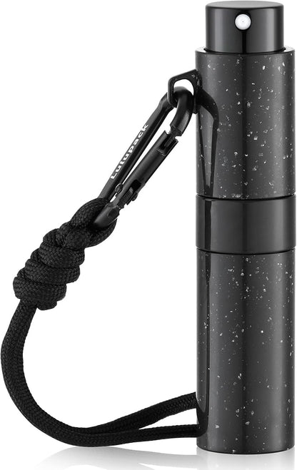 Keychain Travel Perfume Bottle - Refillable Cologne Spray Atomizer Mini - Small Travel Size Essentials for Sprayer Empty Container - Portable EDC Airplane Gadgets Gift for Men 8ml Black