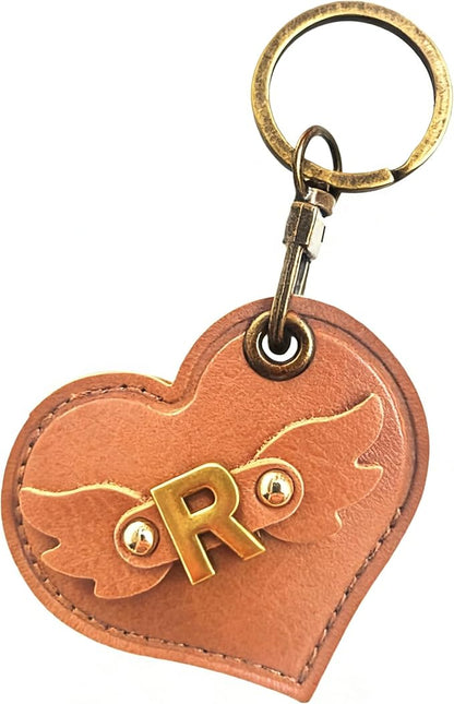Initial Letter Leather Alphabet Keychain Holder Case Compatible with AirTag,Cute Protective Air Tag Cover with Bronze Keyring,Anti-Scratch Finder GPS Tracker Case for Pets Keys Wallet Luggage(R)