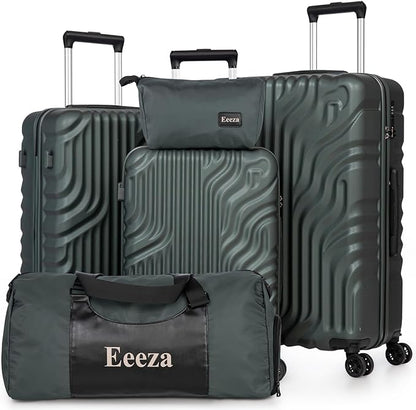Luggage Sets Suitcase Sets 5 Piece Luggage Sets Suitcase with ABS Hard Shell Lightweight TSA Lock and Double Rotatable Detachable Wheels(DarkGreen,20"/24"/28"/DB/TB)