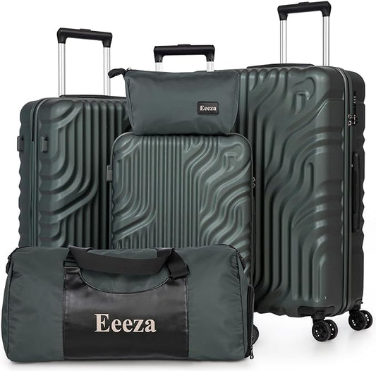 Luggage Sets Suitcase Sets 5 Piece Luggage Sets Suitcase with ABS Hard Shell Lightweight TSA Lock and Double Rotatable Detachable Wheels(DarkGreen,20"/24"/28"/DB/TB)