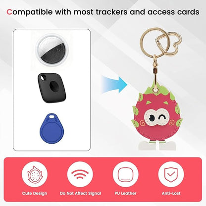 MC Fashion PU Leather Keychain Holder Case Compatible with AirTag, Cute Food-themed GPS Tracker Case Charm Key Ring