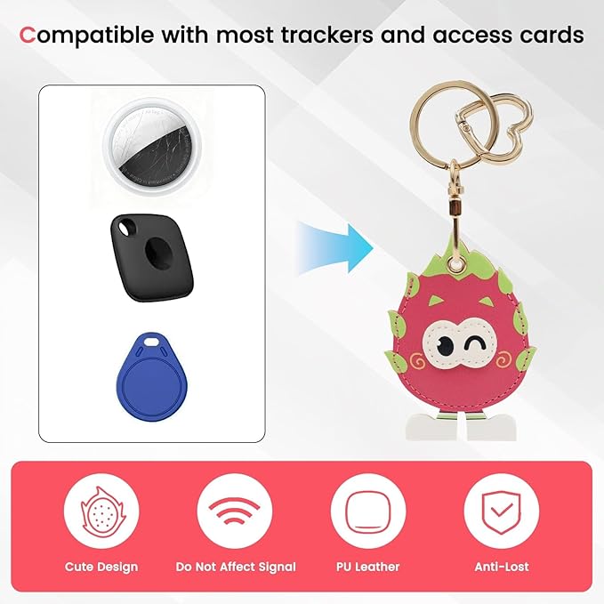 MC Fashion PU Leather Keychain Holder Case Compatible with AirTag, Cute Cartoon Panda GPS Tracker Case Charm Key Ring (Panda#2)