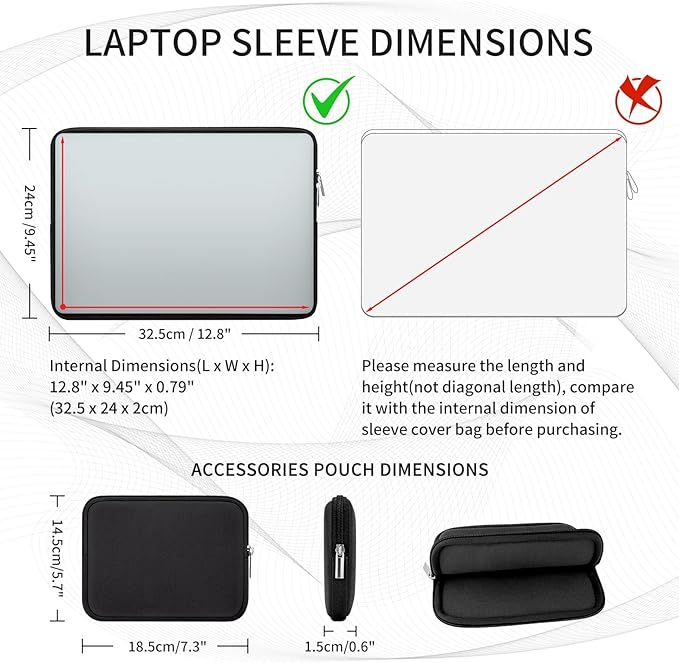 RAINYEAR Laptop Sleeve Case Compatible with 13.3 Inch Notebook Computer Chromebook 14" MacBook Pro/Max M1 M2 M3 M4 M5 Soft Bag Protective Cover with Accessories Pouch (Black, Upgraded Version)