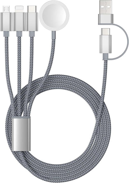 Temdan for Apple Watch Charger,4 in 2 USB C Cable for iPhone 17 Charger/Type C/Lightning/Micro USB,Multi Charging Cable Cord,Travel Vacation Essentials Designed for iWatch &iPhone 16-12-Grey