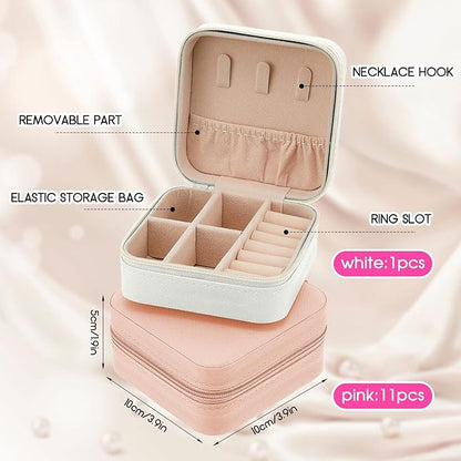 Taiyin 12 Pcs Travel Jewelry Case Box Bridesmaid Gifts Bulk Travel Jewelry Cases Boxes Small Jewels Organizers Mini Accessories Ornaments Storage for Women Girls Wedding Gifts (White,Pink)
