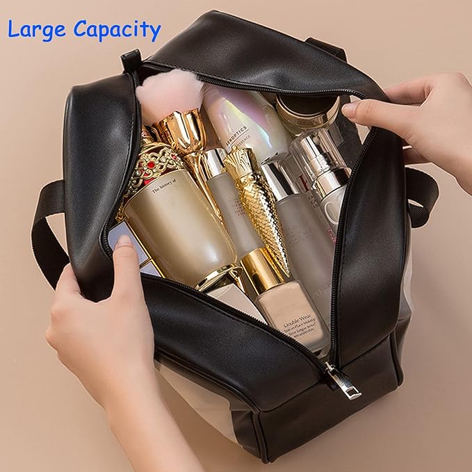 Clear Travel Bags for Toiletries, 3Pcs Portable PVC Waterproof Cosmetic Bags, Transparent Travel Storage Carry Pouch, Toiletry Bags and Cosmetics Organizer for Women Men (Black)