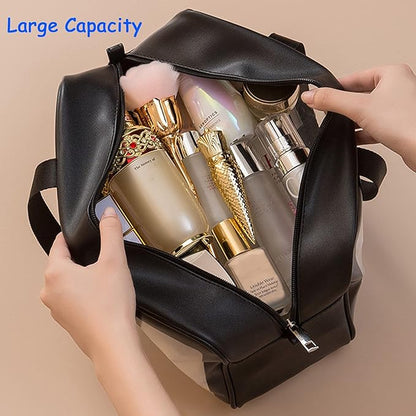 Clear Travel Bags for Toiletries, 3Pcs Portable PVC Waterproof Cosmetic Bags, Transparent Travel Storage Carry Pouch, Toiletry Bags and Cosmetics Organizer for Women Men (Black)