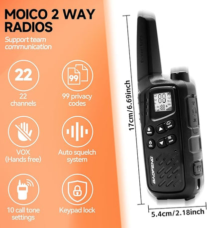BAOFENG MP25 Walkie Talkies,Family Walkie Talkie Camping Essentials NOAA Weather Scan 155 Privacy Codes 22 FRS Channels 2PC (Black)