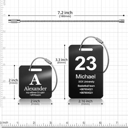 Customized Stainless Steel Luggage Tags: Personalize Your Suitcases, Backpacks, and Bags with Your Text - Custom Initial Text Name ID,Number(2 Pack)