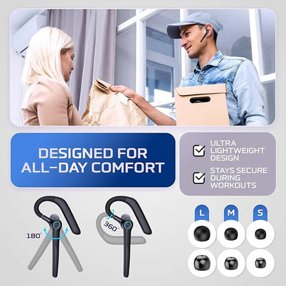 Philips Bluetooth Headset with Mic, Wireless Bluetooth Earpiece, 400mah Charging Case with LED Display, all-day extended playtime, Built-in microphone for Hands-Free Calling Designed for Trucker, Work