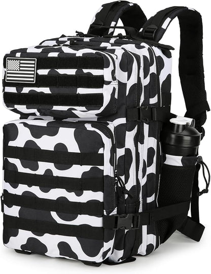 25L Tactical Backpack Military Tactical Backpack for Men and Women Small Assault Pack Outdoor Travel Hiking Camping Rucksack with Molle Webbing (Cow Print)