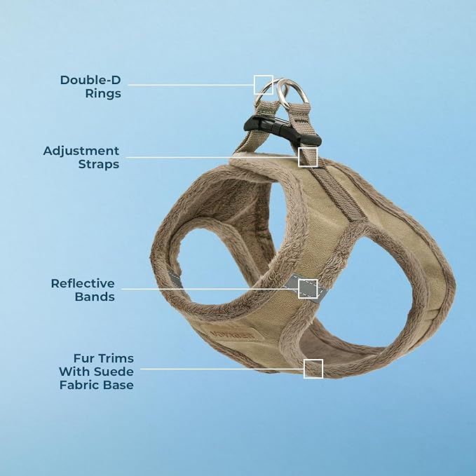 Best Pet Supplies - All Weather Mesh/Plush, Reflective, No Pull Harness for Small, Medium Dogs, Cats - Secure with Hook & Loop Fastener, Buckle, Double D-Rings - Latte Suede, L