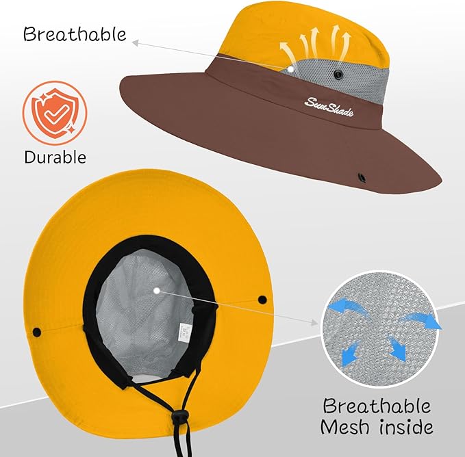 ZOORON Women's Ponytail Safari Sun Hat,Wide Brim UV Protection Outdoor Bucket Hat,Foldable Beach Summer Fishing Hat