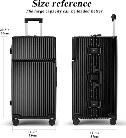 feilario 30in Super Large Captain Aluminum Frame Hardside Spinner Wheels Luggage, Zipperless Checked Suitcase with Front Compartment/Cup Holder/Phone Holder