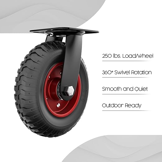 Houseables 8 Inch Caster Wheels, Rubber Wheels, Outdoor Casters, Heavy Duty, Large, Swivel, for Cart, Off Road, Offroad, All Terrain, Flat Free Tire, No Flat, Industrial, Castor, Dolly, Coop, Set of 4