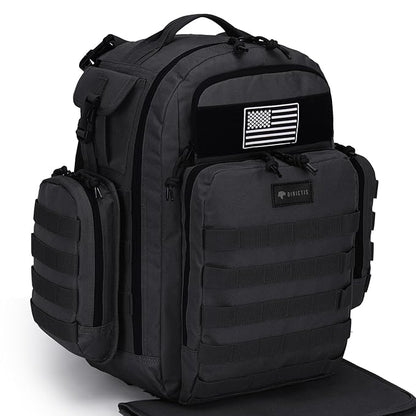 Dad Diaper Bag, Mens Diaper Bag Backpack with Diaper Changing Mat, Military Diaper Backpack with Molle Webbing, Waterproof Pouch, Baby Wipes pocket, Insulated Bottle Pockets- Tropical Black