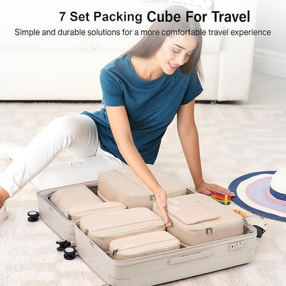 Hanke 7 Set Compression Packing Cubes for Travel, Expandable Large Packing Cubes for Suitcases and Backpack, Luggage Packing Organizer Bags with Double Zipper as Travel Essentials