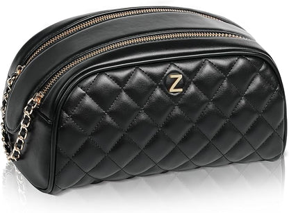 COSHAYSOO Unique Christmas Valentines Easter Mothers Day Travel Gifts for Women Mom Teacher Nurse Adult Daughter, Black Personalized Makeup Bag Quilted Leather Cosmetic Bags Monogram Initial Letter Z