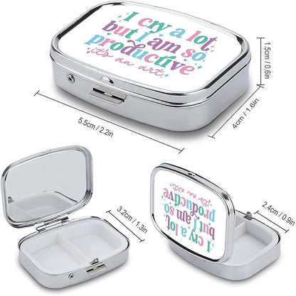 Metal 2 Compartment Pill Organizer Travel Friendly Portable Compact Pill Box Cute Pill Case to Hold Vitamins,Fish Oil,Supplements,Meds,Tablet for Purse,Pocket. (CRY)