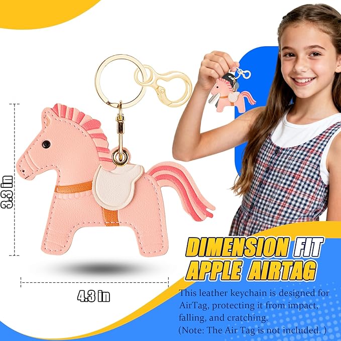 Leather Keychain for Airtag, Cute Protective Keychain Holder Compatible with Apple Air Tag,GPS Item Tracker Case Cover for Keys,Bags,Pets,Luggage(Horse)