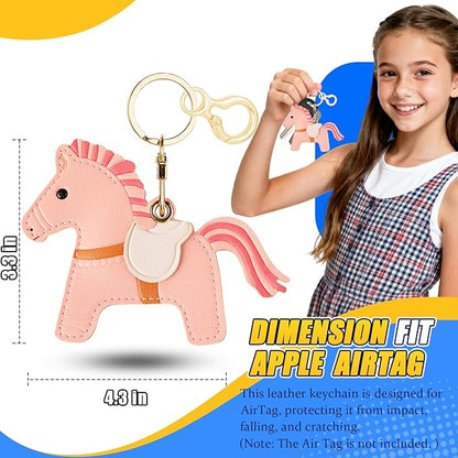 Leather Keychain for Airtag, Cute Protective Keychain Holder Compatible with Apple Air Tag,GPS Item Tracker Case Cover for Keys,Bags,Pets,Luggage(Horse)