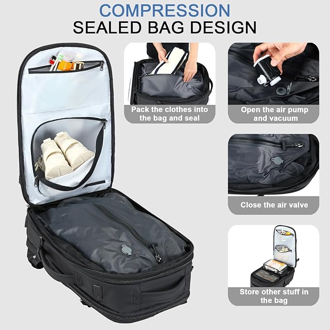 SOAEON Vacuum Backpack with Pump,Waterproof Underseat Carry on Bag with Vacuum Seal Compression Backpack for Airplane
