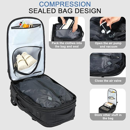 SOAEON Vacuum Backpack with Pump,Waterproof Underseat Carry on Bag with Vacuum Seal Compression Backpack for Airplane