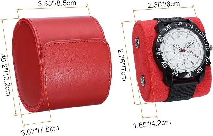 HARFINGTON Watch Roll Travel Case Single Slot Portable Leather Watch Case for Men and Women, Watches Storage Organizer with Removable Pillows for Traveling, Display, Home Storage, Red