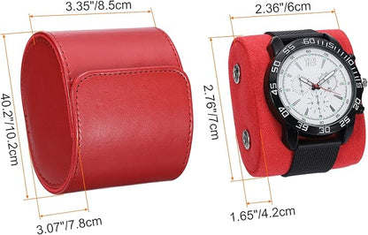 HARFINGTON Watch Roll Travel Case Single Slot Portable Leather Watch Case for Men and Women, Watches Storage Organizer with Removable Pillows for Traveling, Display, Home Storage, Red