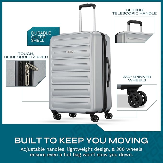 Westridge Hardshell Luggage Set - 3 Piece Set - 20" Carry-On, 24” & 28” Checked Luggage Set with 360° Spinner Wheels - Expandable Suitcases for Extended Travel - Durable ABS Shell - Silver