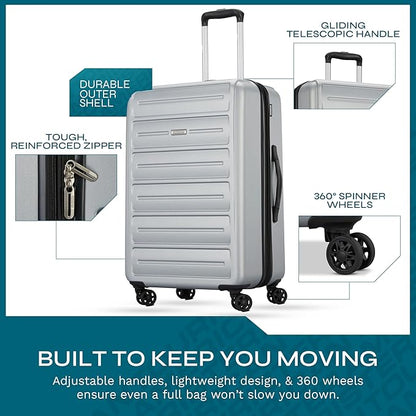 Westridge Hardshell Luggage Set - 3 Piece Set - 20" Carry-On, 24” & 28” Checked Luggage Set with 360° Spinner Wheels - Expandable Suitcases for Extended Travel - Durable ABS Shell - Silver