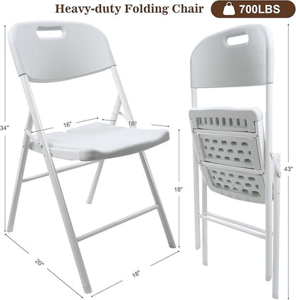 4 Pack Folding Chair, 700 lb Weight Capacity,Indoor/Outdoor Heavy Duty Foldable Chairs for Restaurants, Kitchens, Picnics, Races, Parties & Weddings. (4, White)