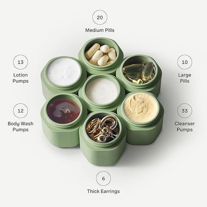 Cadence Travel Containers Haircare Capsule Set - Magnetic Containers with Lids,Carry On Travel Essentials For Women/Men - 3 Flex Mediums (1.32oz) - Shampoo, Conditioner & Comb Icon Labels - Eucalyptus