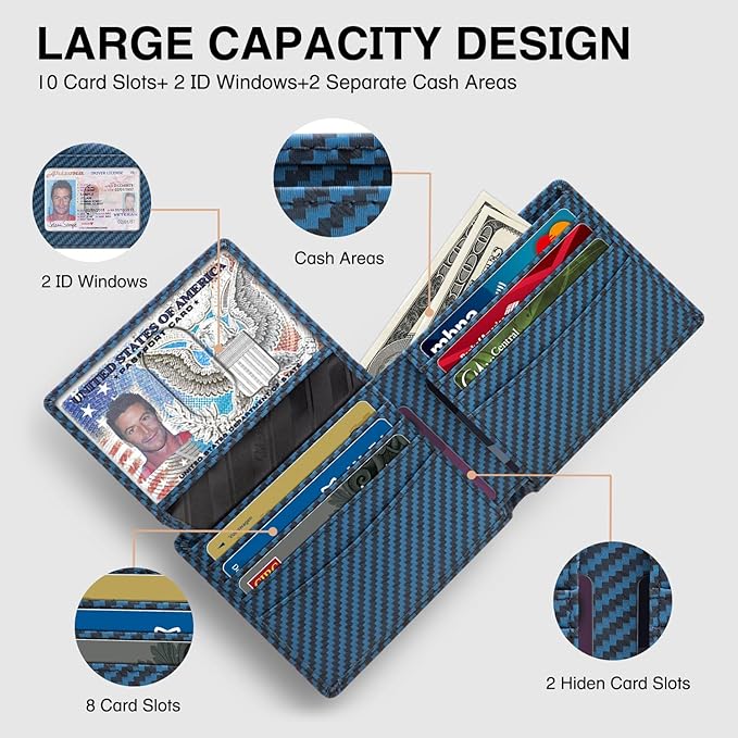 Zitahli Wallet for Men 12 Card Holder Slim Rfid Leather 2 ID Window Wallets With Gift Box Men's Accessories