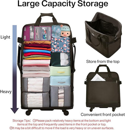 Hanke Suitcases with Wheels Expandable Foldable Luggage Bag Suitcase Collapsible Rolling Travel Bag Duffel Bag for Men Women Lightweight Suitcases without Telescoping Handle, Coffee