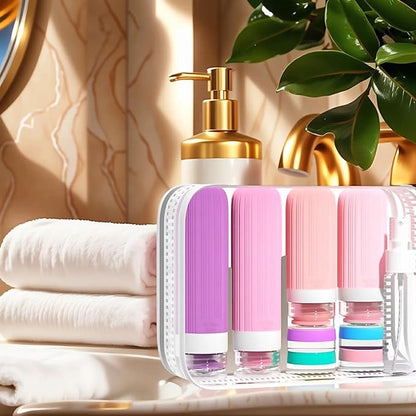 16 Pack 3.4oz Portable Travel Bottles, TSA Approved Leak-Proof Silicone Toiletry Containers, Refillable Squeezable for Shampoo, Conditioner, Cologne, Perfume & Lotion – On-the-Go Essentials