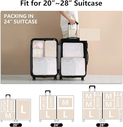 Packing cubes for Travel 6 Set Luggage Organizer Bags Packing Cubes for Suitcases Travel Essentials for Carry on Mesh Suitcase Organizer with Shoe Bag (cream)