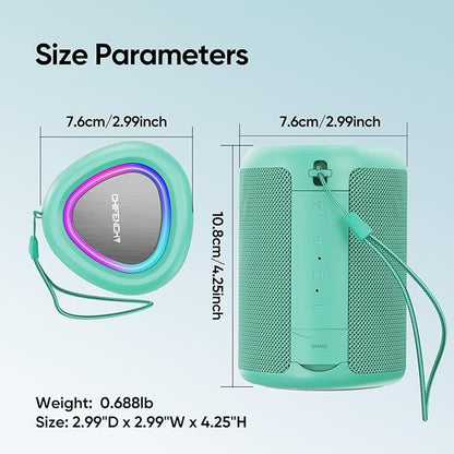 Portable Bluetooth Speaker with Lights, Stocking Stuffers, Powerful Crystal Clear Sound, IPX5 Waterproof, All Day Playtime, BT 5.3, TWS Paring, Small Wireless Speaker for Outdoor, White Elephant Gifts