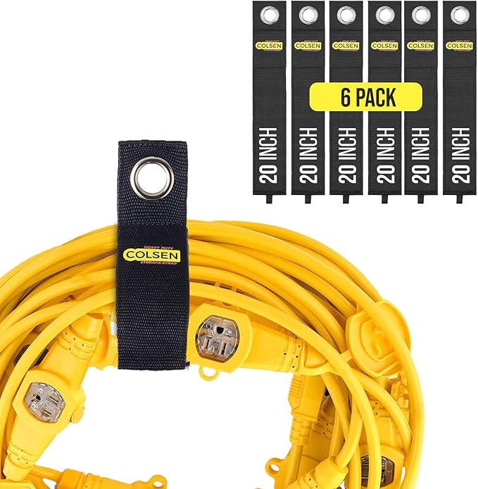 COLSEN Storage Strap – 20 inch large Heavy Duty Garage Organization Cable Keeper Wire Holder Outdoor rope strap Hose Hanger for extension cords RV Organizers Garden Anchor Marine Workshop (6Pack)