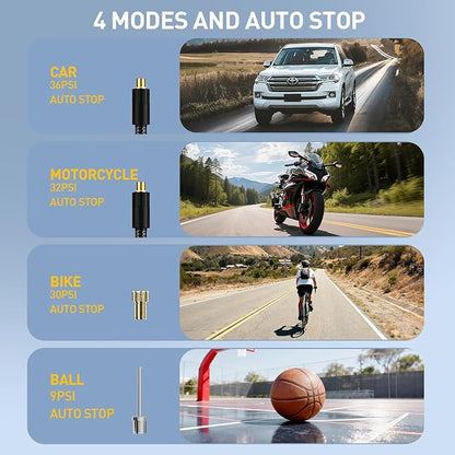 Tire Inflator Portable Air Compressor - 150PSI Cordless Air Pump for Car Tires, Portable Tire Inflator for Car, DC 12V Air Compressor with Pressure Gauge/LED Light for Auto/Bike/Motorcycle/Ball